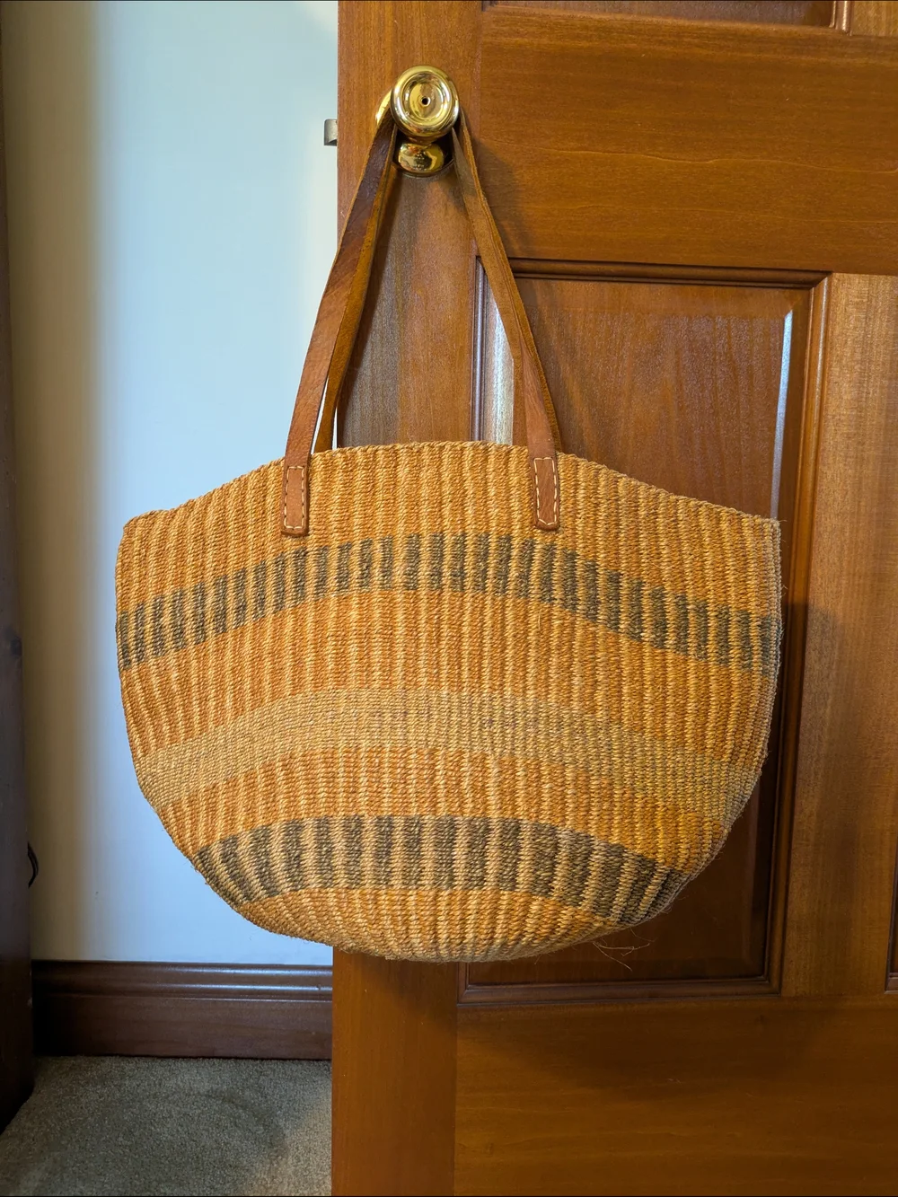 Handwoven Large Sisal Tote in Tan, Brown and Gray